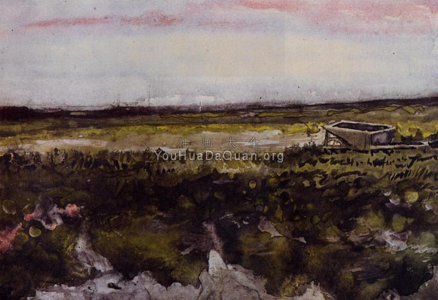 带着手推车的荒地 - 文森特·威廉·梵高